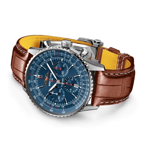 breitling navitimer 1 b01 chronograph 43 rotgold blau lederband|Breitling Navitimer b01 price.